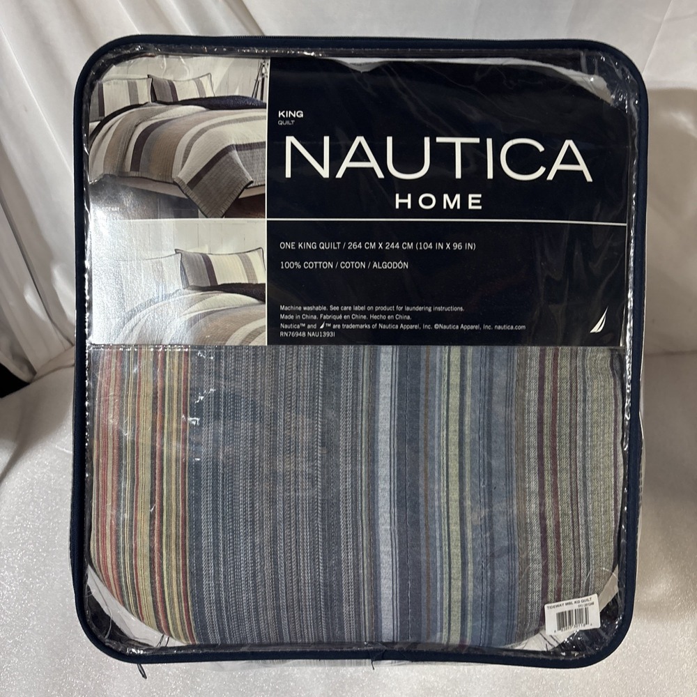 Nautica King Tideway 100% Cotton Quilt Comforter 104x96 with 2 Pillow Shams